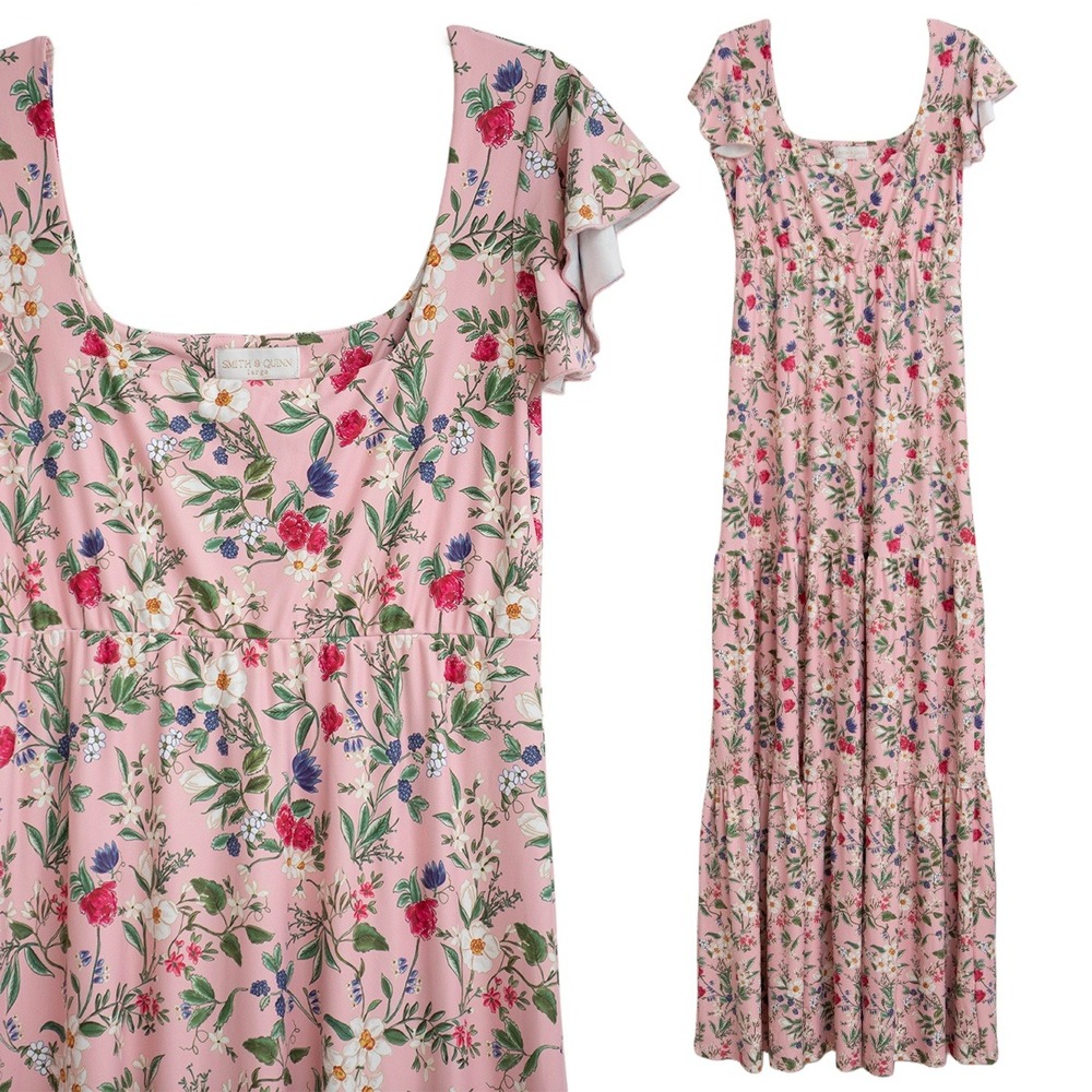 Smith & Quinn Maxi Dress Sz L Pink Floral Botanical Feminine Garden Party